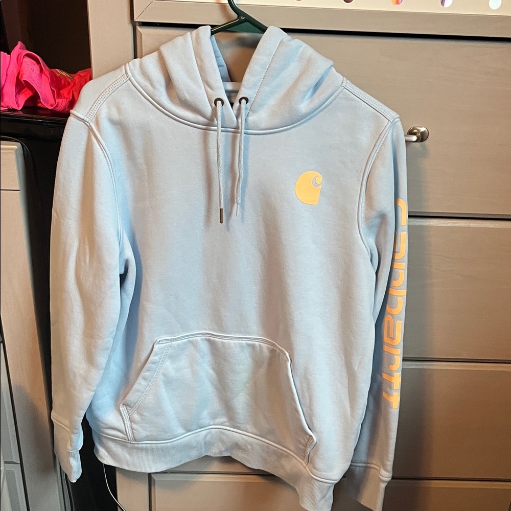 Carhartt Sky Blue Hoodie with Yellow Accents